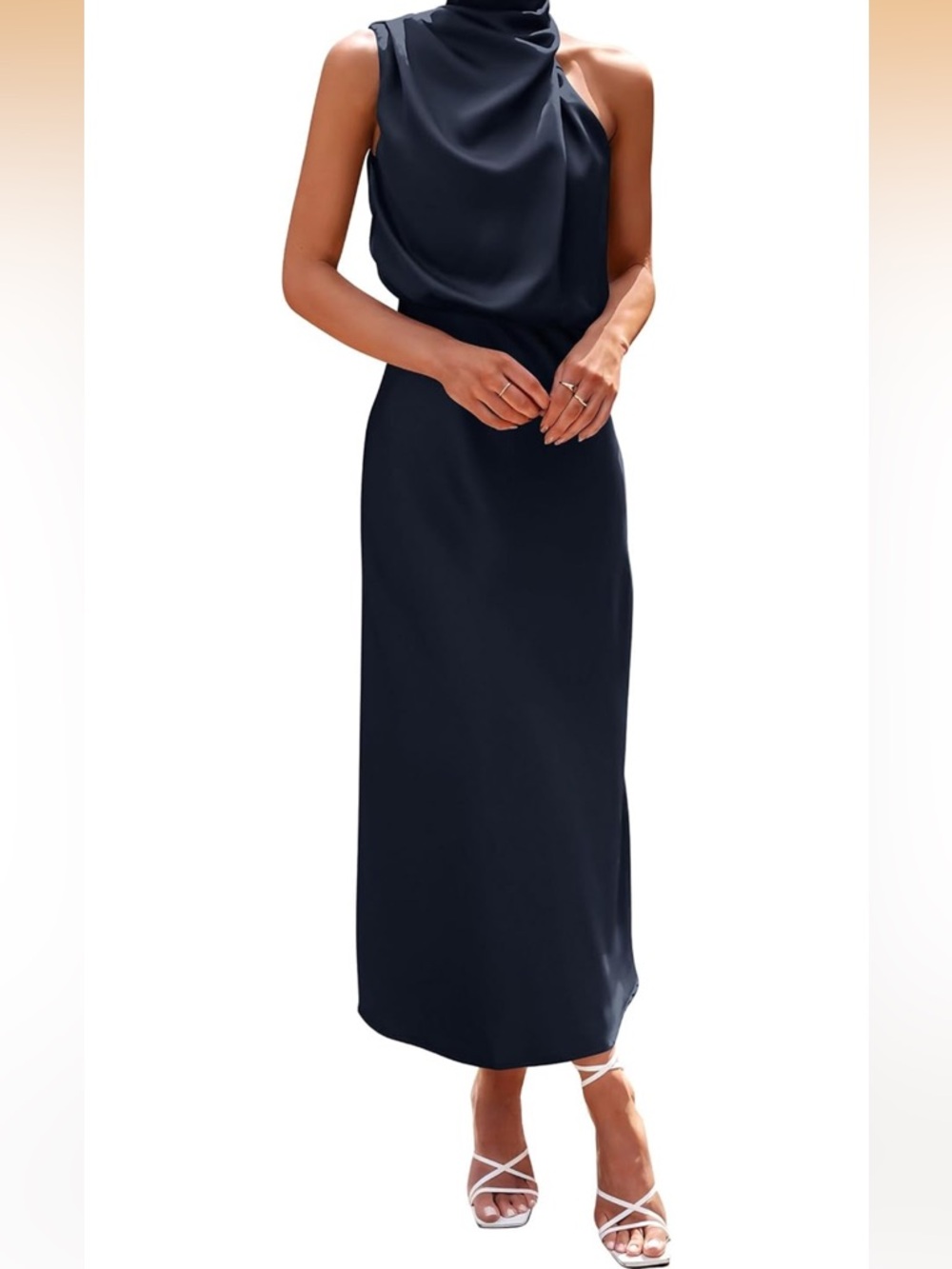 PRETTYGARDEN Women's 2026 Summer Satin Dress Elegant Sleeveless Mock Neck NWT